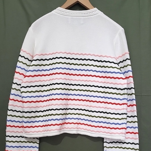 Unworn La Ligne Wool Striped Cotton Collarless Cardigan in White & Multi - Picture 6 of 9